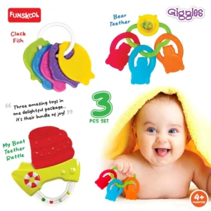 baby teether and rattle set funskool giggles 3 pcs infant toy gift pack