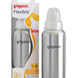 Pigeon Flexible Stainless Steel Feeding Bottle With Plastic Hood & Cap – 240 ml (9+ Months)