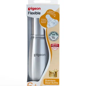 Pigeon Steel Feeding Baby Bottle – BPA Free Anti-Colic Slim Neck (Y Size, 220 ml, 6+ Months)
