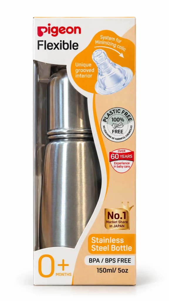Steel Bottle for Baby Pigeon Flexible Slim Neck Stainless Steel 150ml 0+ Months
