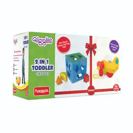 "Giggles 2-in-1 Toddler Gift Set with shape sorting toy and pull-along plane"