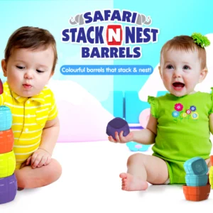 Safari Stack N Nest Barrels – Colorful Animal Stacking Fun for Toddlers!