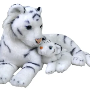 Mom & Baby White Tiger Soft Toy | 12-Inch Stuffed Animal Duo | Ultra-Soft Jungle Animal Plush for Kids | Ages 3+ | White & Black Stripes
