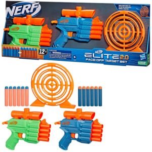 NERF Elite 2.0 Face Off Target Set | Includes 2 Dart Blasters, 12 Elite Darts & Target Board | Foam Blaster Toy Set for Kids | Outdoor Shooting Game | Multicolor | Age 8+