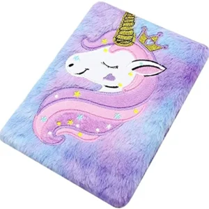 Furry Notebook Journal – Cute Rainbow Unicorn Diary for Kids | A5 Size | 160 Lined Pages | Soft Plush Cover | Writing & Drawing | Random Designs