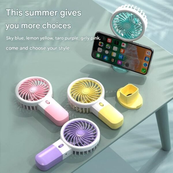 Portable Mini Fan placed on desk stand for home or office use-different colour options