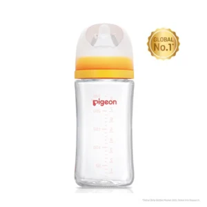 Pigeon Soft Latch Glass Feeding Glass Bottle – 160 ml – Anti-Colic – Wide Neck – Yellow & Green – 3+ Months