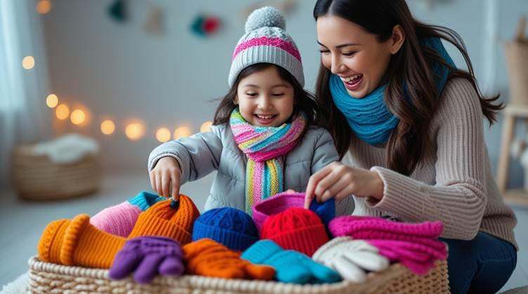 mom and baby enjoying winter dress up relay winter activity