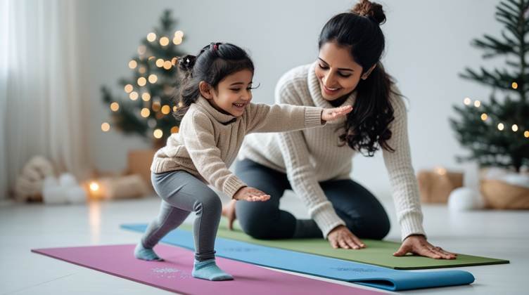 mom and baby enjoying yoga for winter indoor activity