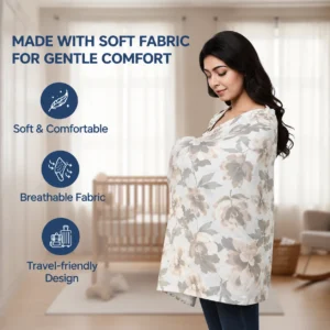 Hopop Nursing Cover for Feeding Moms | Breathable Soft Cotton Breastfeeding Cover - blue