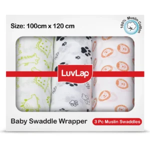 LuvLap 100% Cotton Muslin Baby Swaddle Set 3 Pieces Animals Print