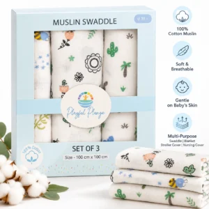 Muslin Cloth for New Born Baby 3 Piece 100% Cotton Swaddle Set