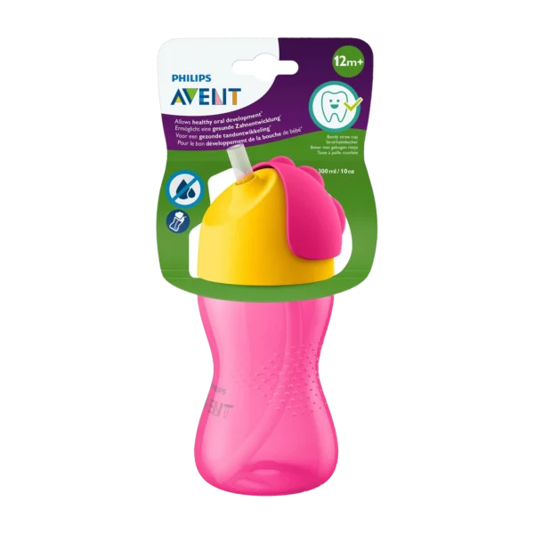 Philips Avent 300ml pink bendy straw cup for kids 12 months+