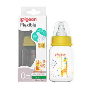 Pigeon Natural Milk Feeding Bottle 120ml | Clear Nursing Bottle with Soft Silicone Nipple | BPA-Free | S Size - giraffe
