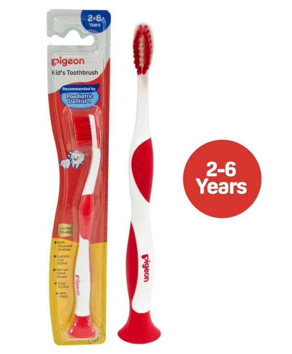 Pigeon Kids Toothbrush BPA-Free with Suction Cup Stand Red Blue Pink
